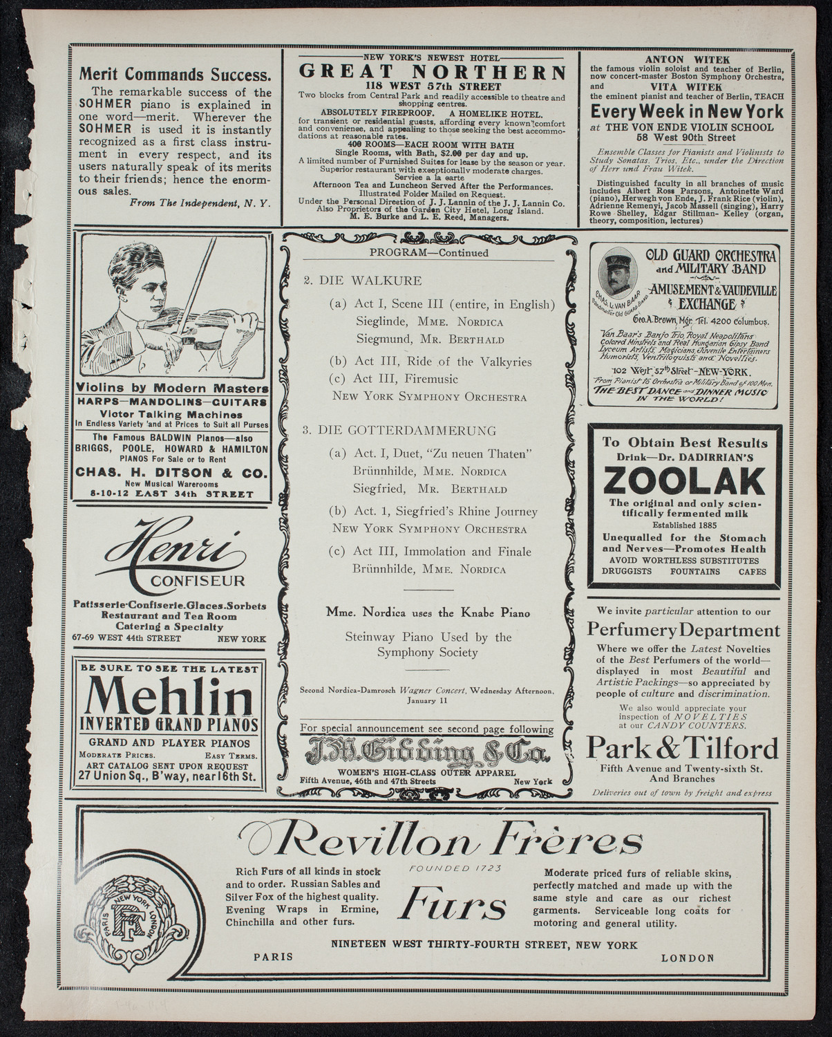 Lillian Nordica, Soprano, with the New York Symphony Orchestra, January 4, 1911, program page 7