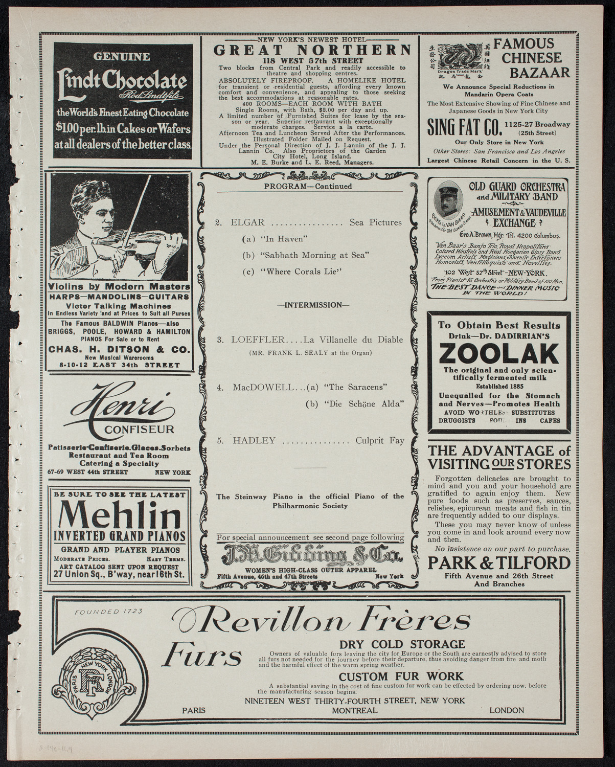 New York Philharmonic, February 14, 1911, program page 7