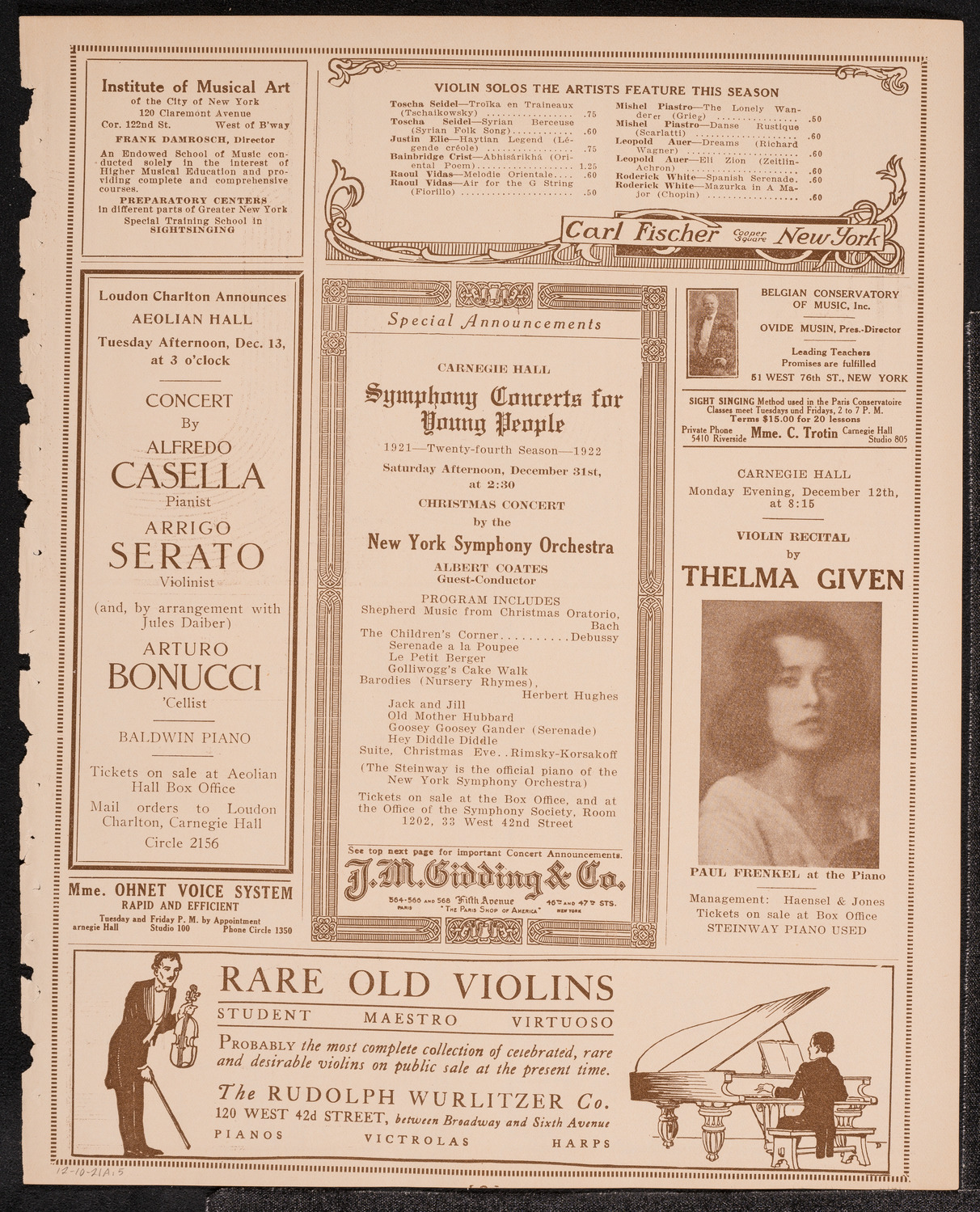 Symphony Concert for Young People, December 10, 1921, program page 9