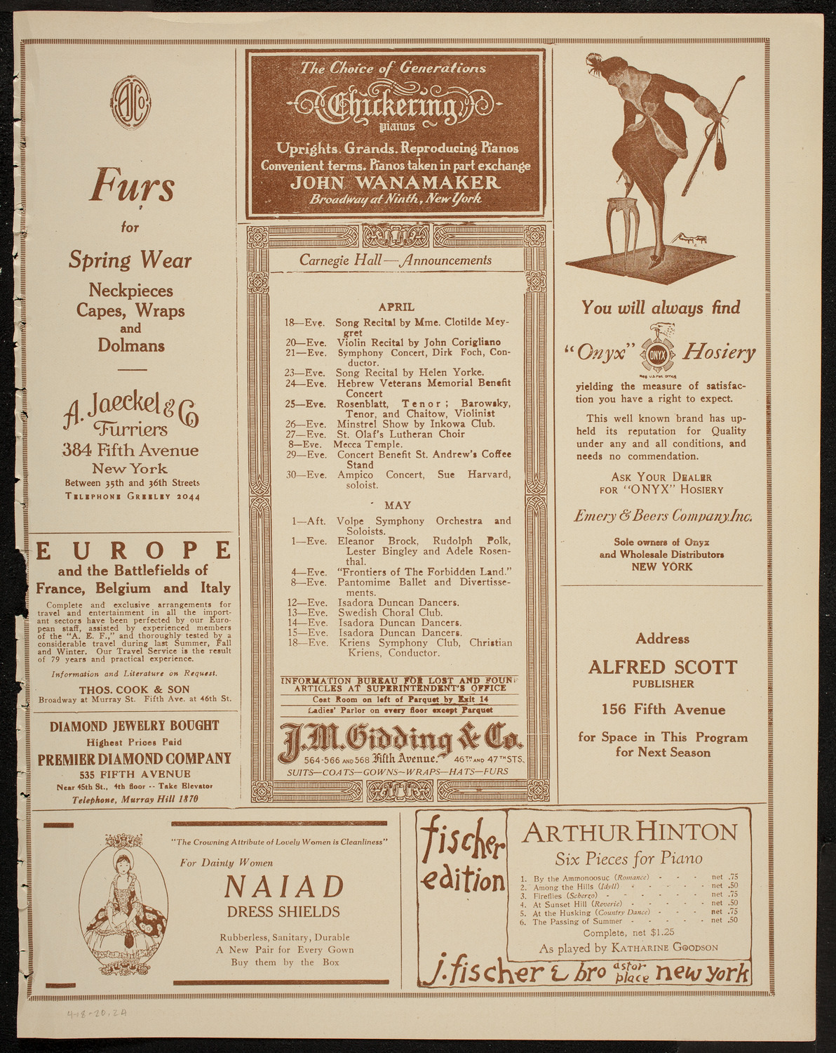Josef Lhévinne, Piano, April 18, 1920, program page 3