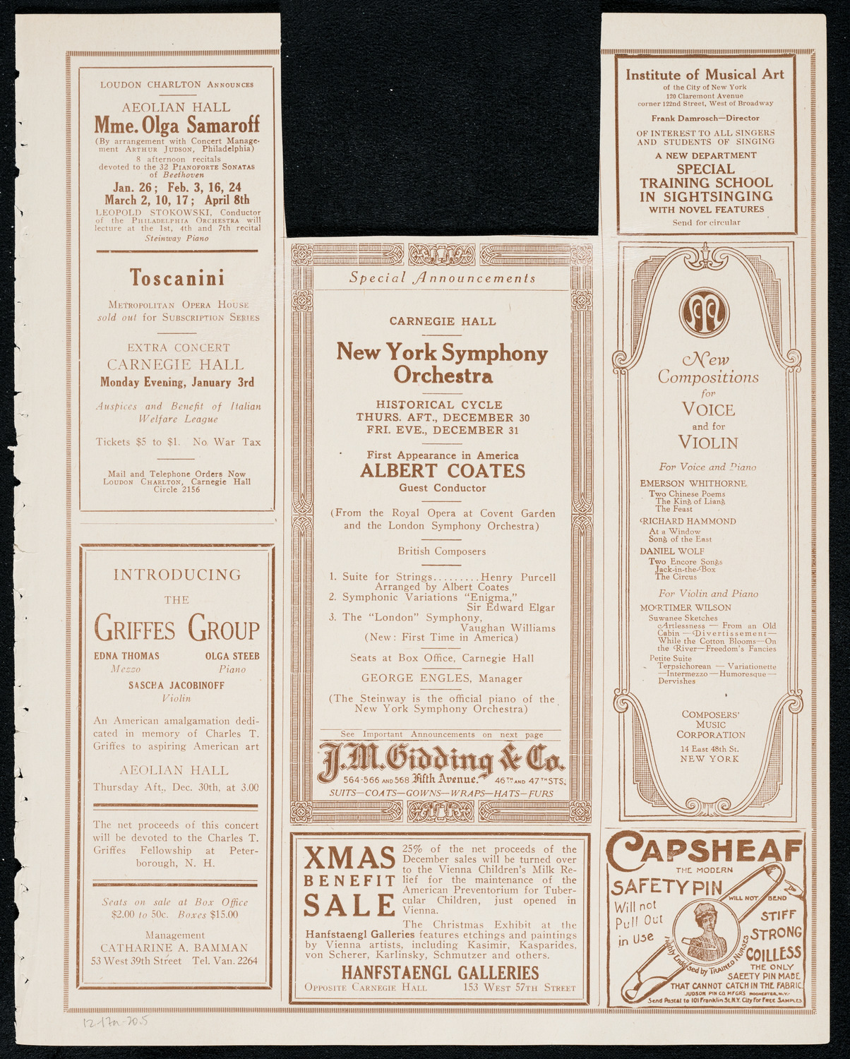 New York Philharmonic: Beethoven Festival, December 17, 1920, program page 9