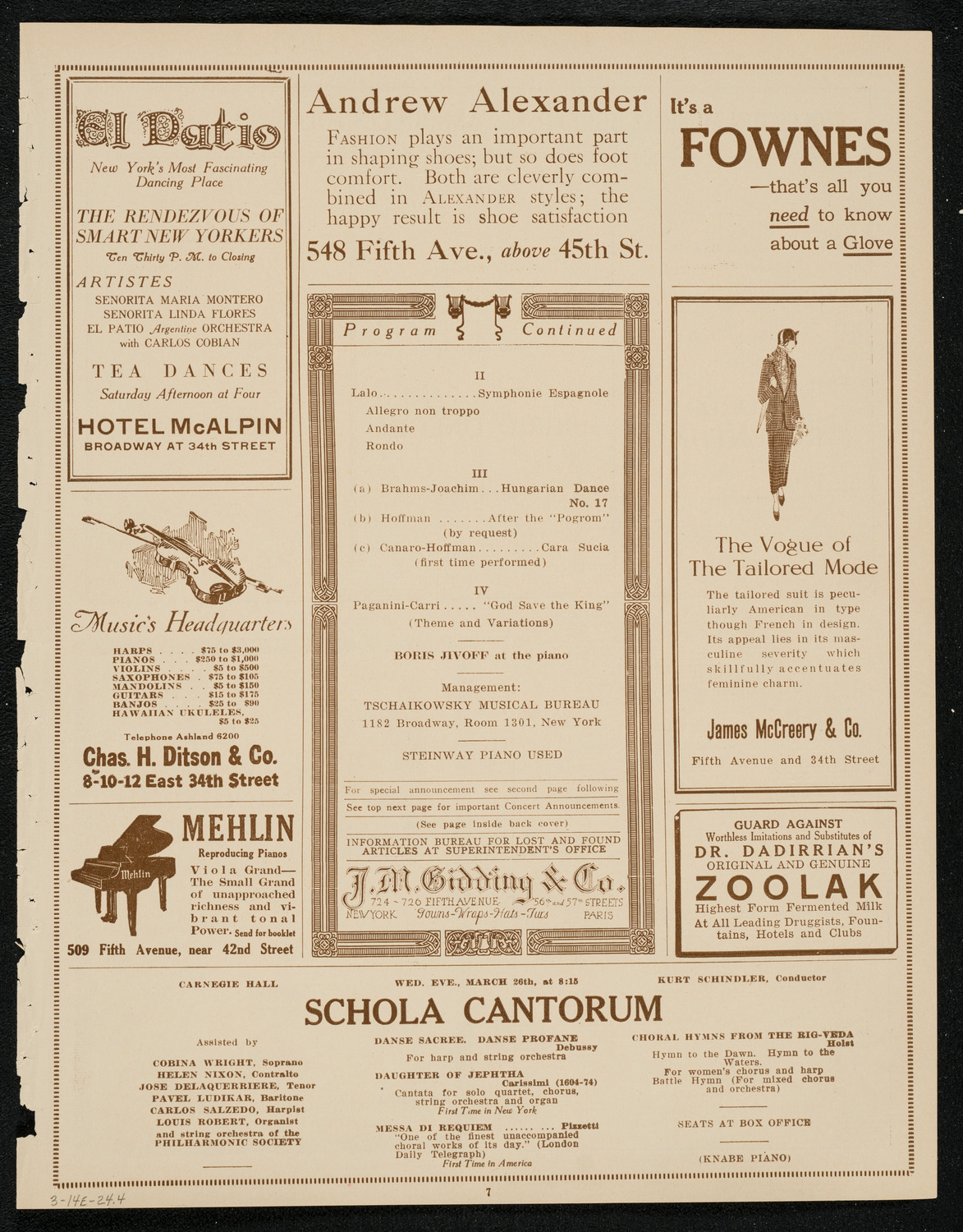 Michel Hoffman, Violin, March 14, 1924, program page 7