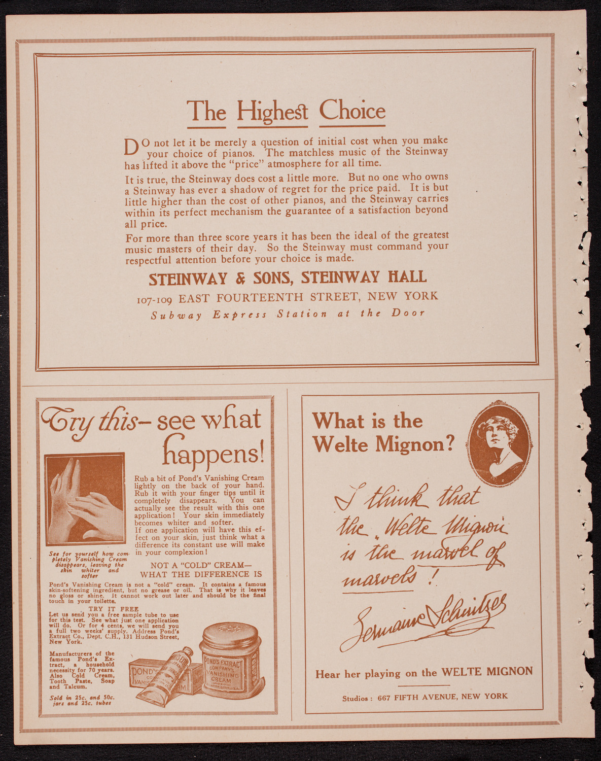 Germaine Schnitzer, Piano, November 30, 1916, program page 4