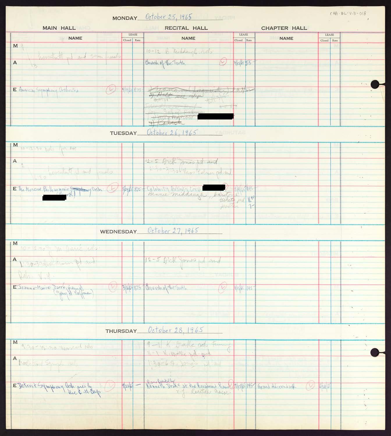 Carnegie Hall Booking Ledger, volume 11, page 18