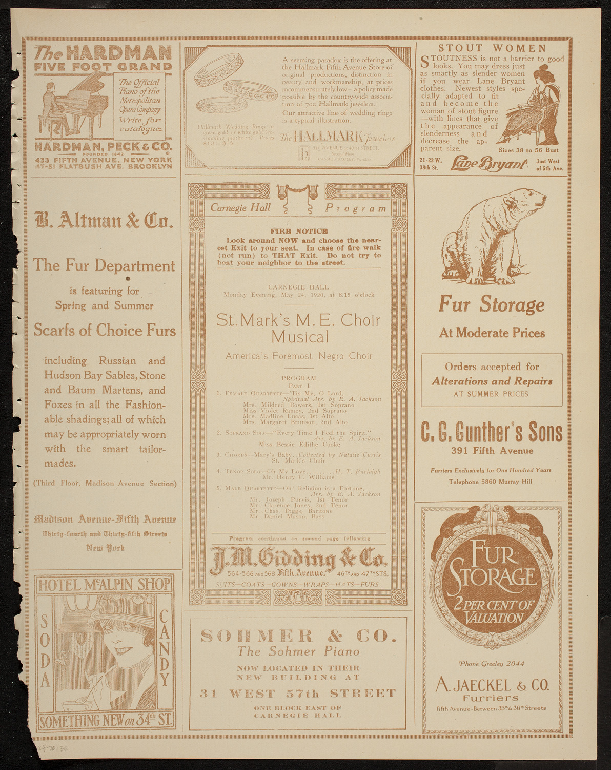St. Mark's Methodist Episcopal Choir, May 24, 1920, program page 5