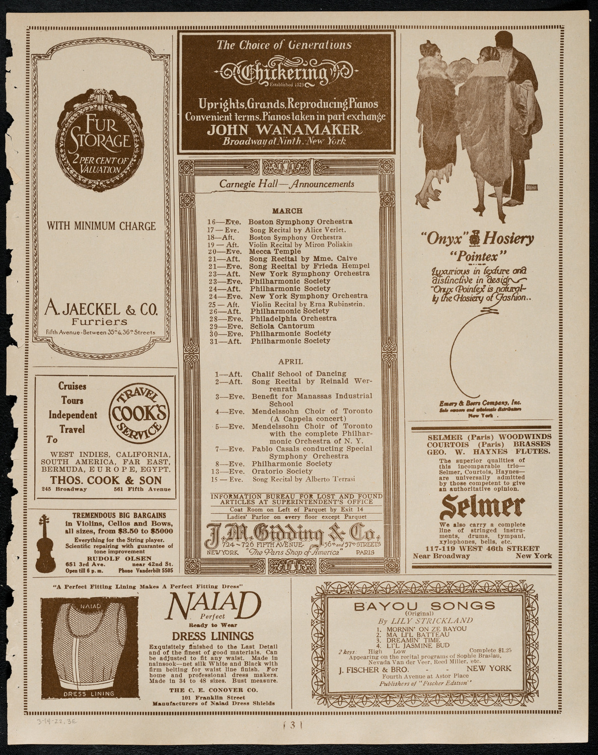 Philadelphia Orchestra, March 14, 1922, program page 3