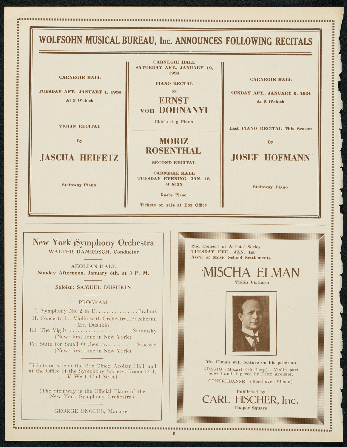 New York Philharmonic, December 27, 1923, program page 8