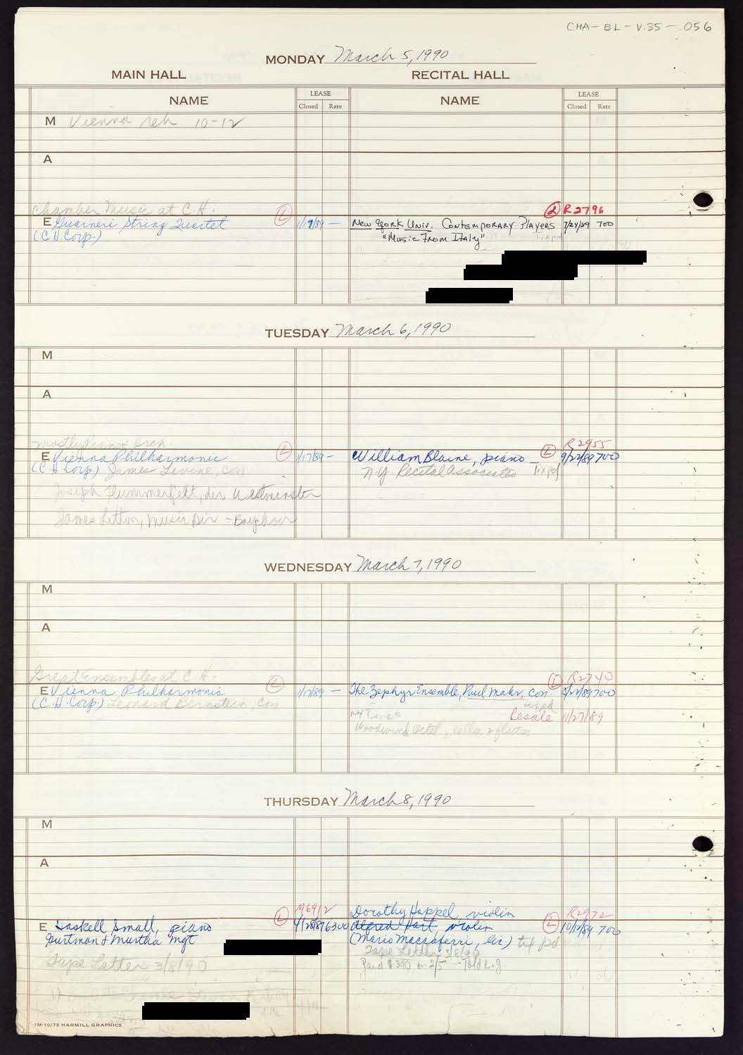 Carnegie Hall Booking Ledger, volume 35, page 56