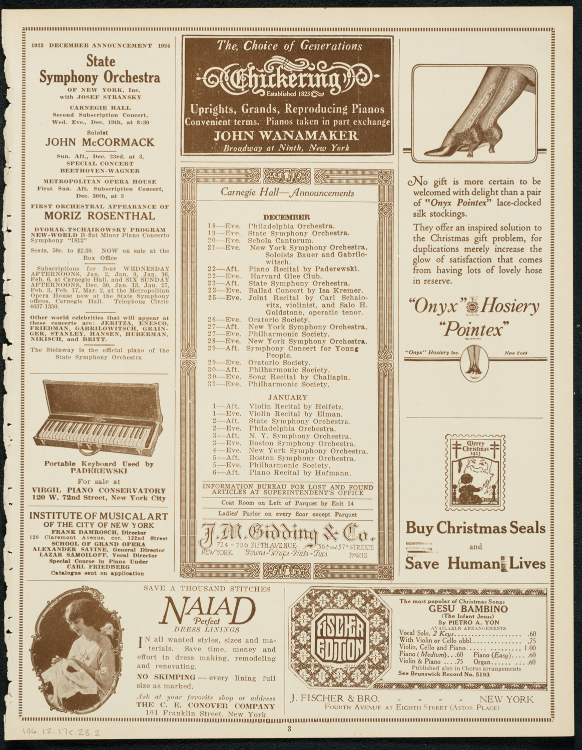 New York Philharmonic Students' Concert, December 17, 1923, program page 3