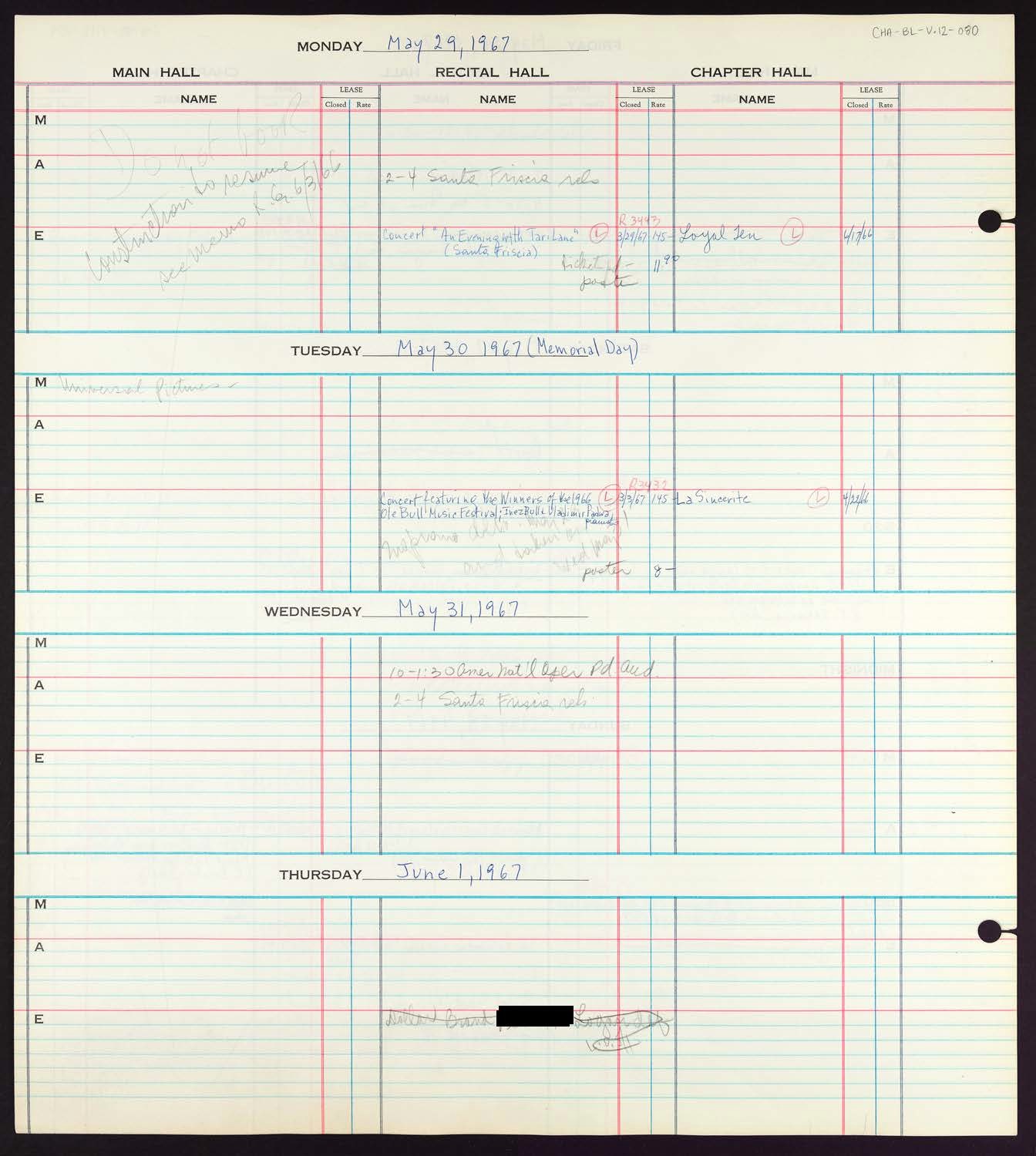 Carnegie Hall Booking Ledger, volume 12, page 80