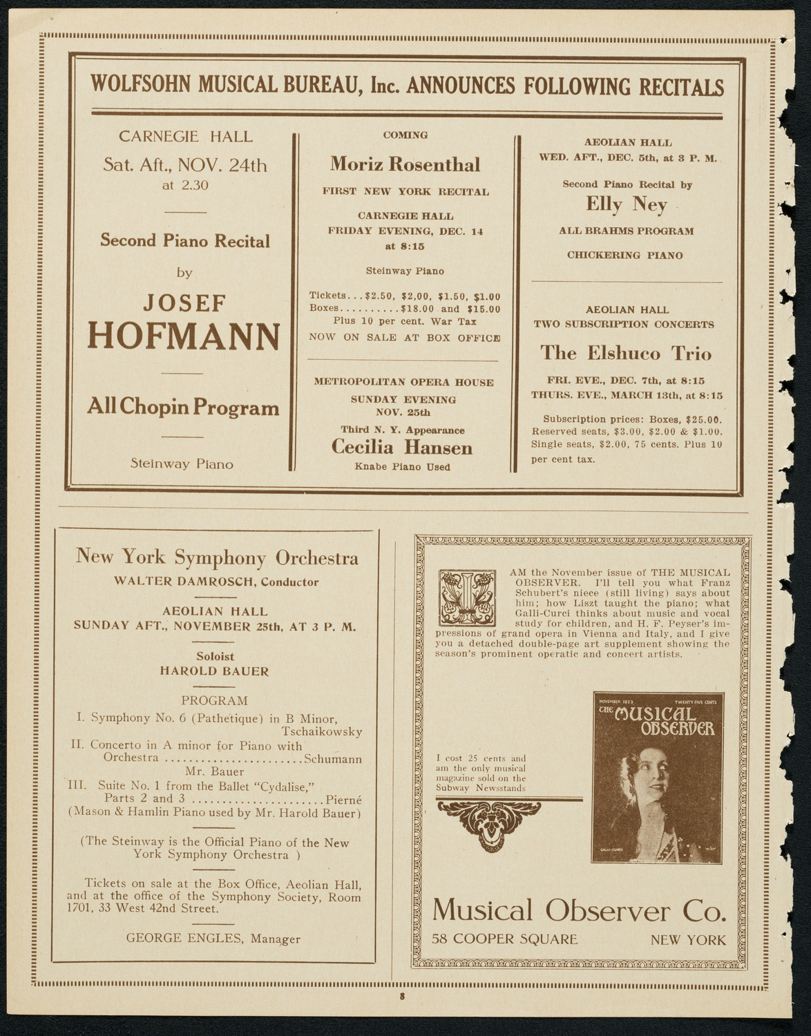 New York Symphony Orchestra: Beethoven Cycle, November 23, 1923, program page 8