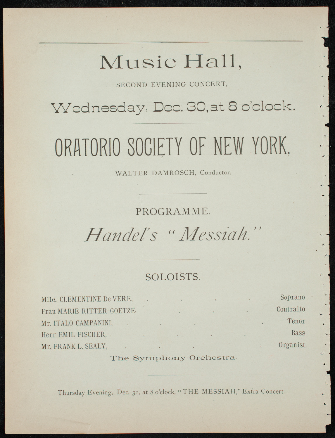 Oratorio Society of New York, December 30, 1891, program page 6