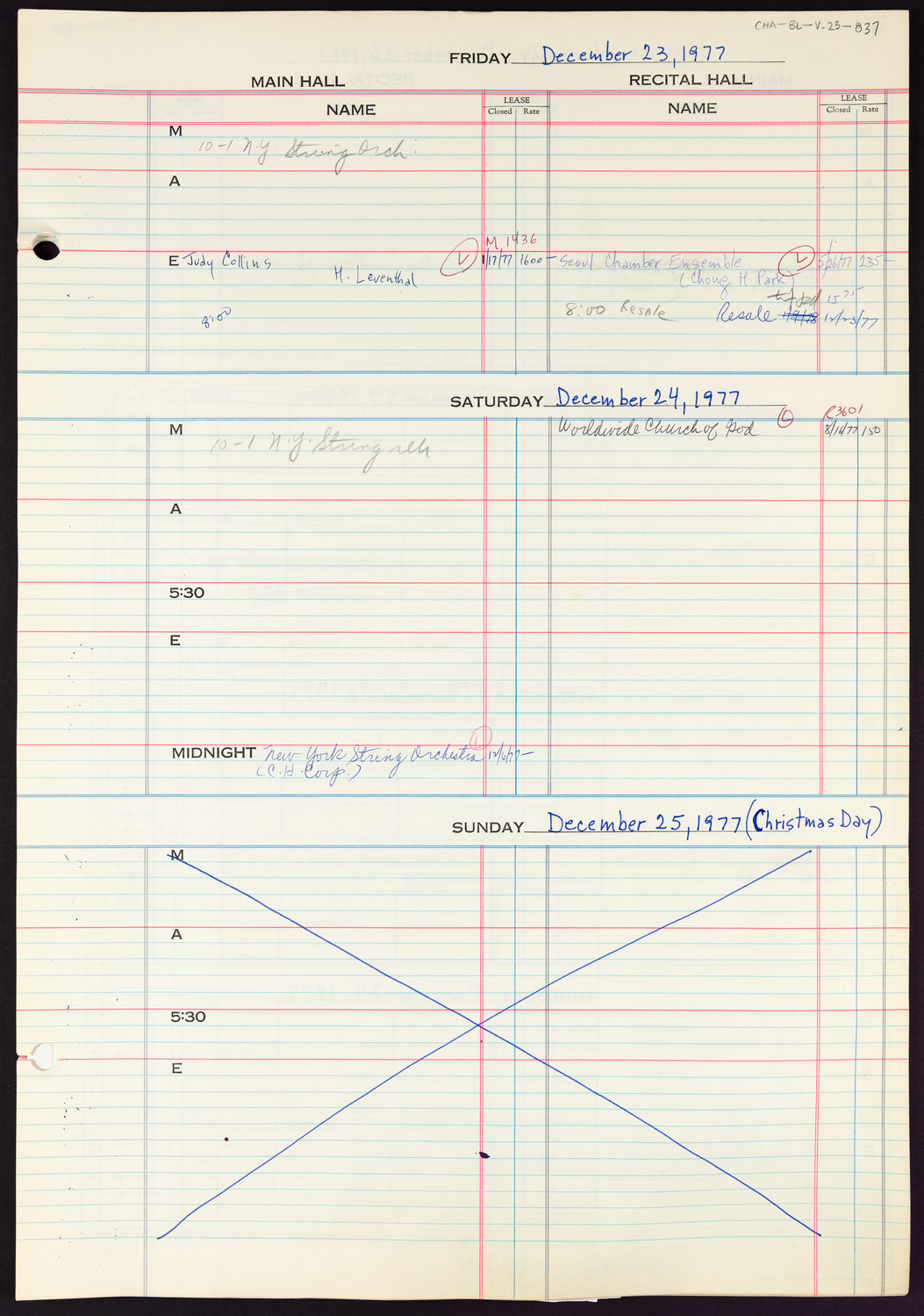 Carnegie Hall Booking Ledger, volume 23, page 37