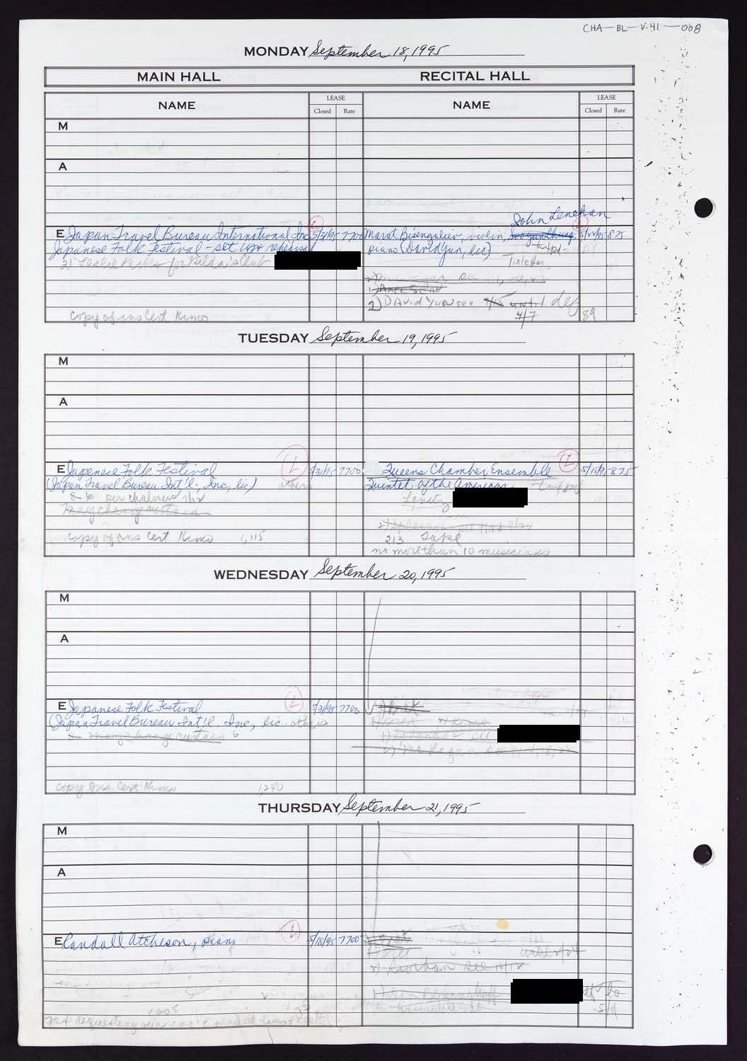 Carnegie Hall Booking Ledger, volume 41, page 8