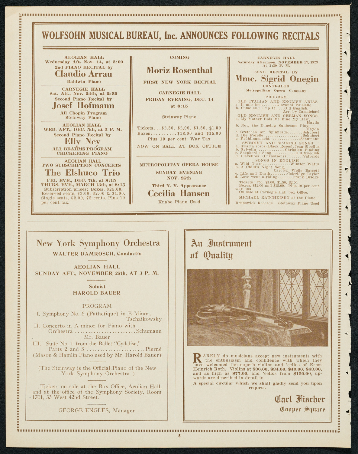 New York Philharmonic Students' Concert, November 12, 1923, program page 8