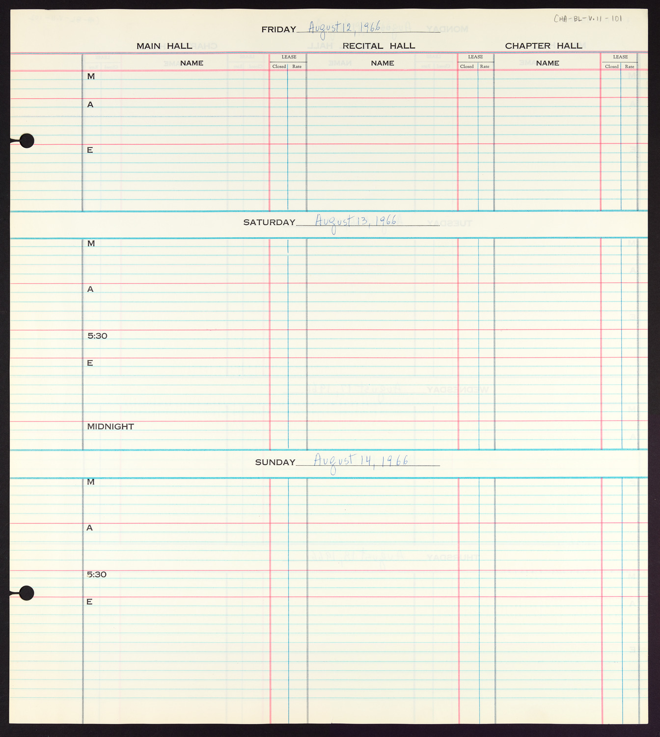 Carnegie Hall Booking Ledger, volume 11, page 101