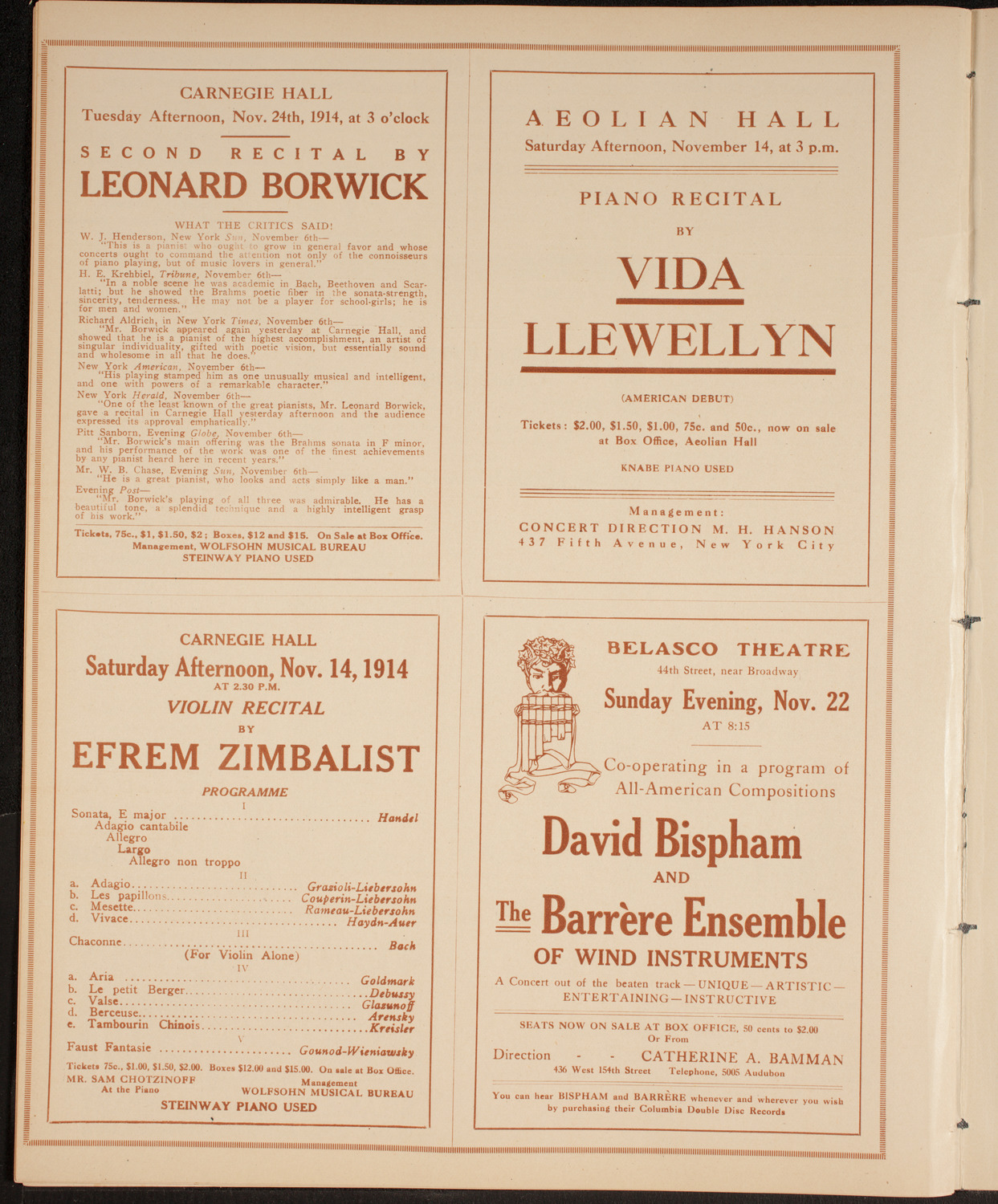 New York Philharmonic, November 13, 1914, program page 10