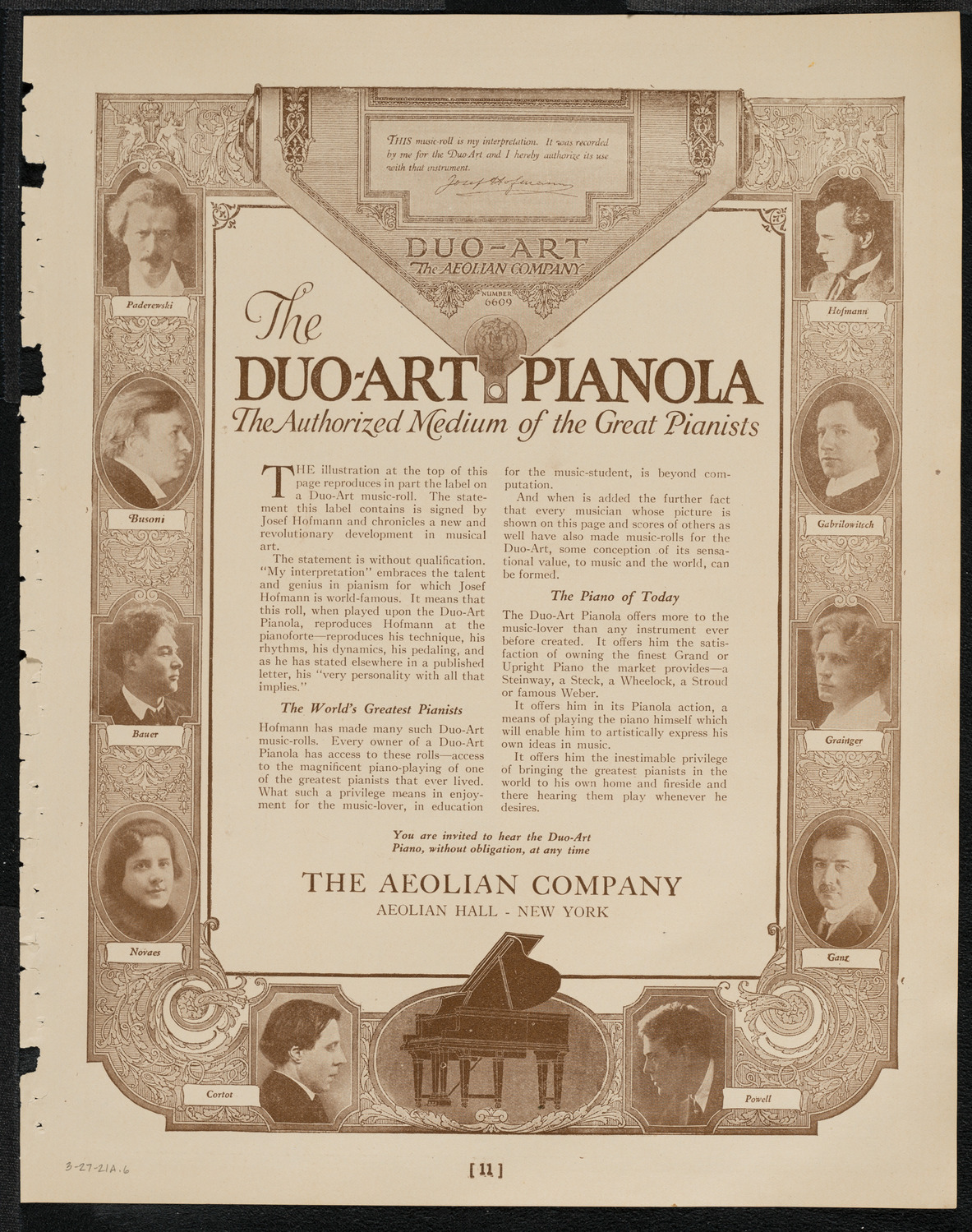 New York Philharmonic, March 27, 1921, program page 11