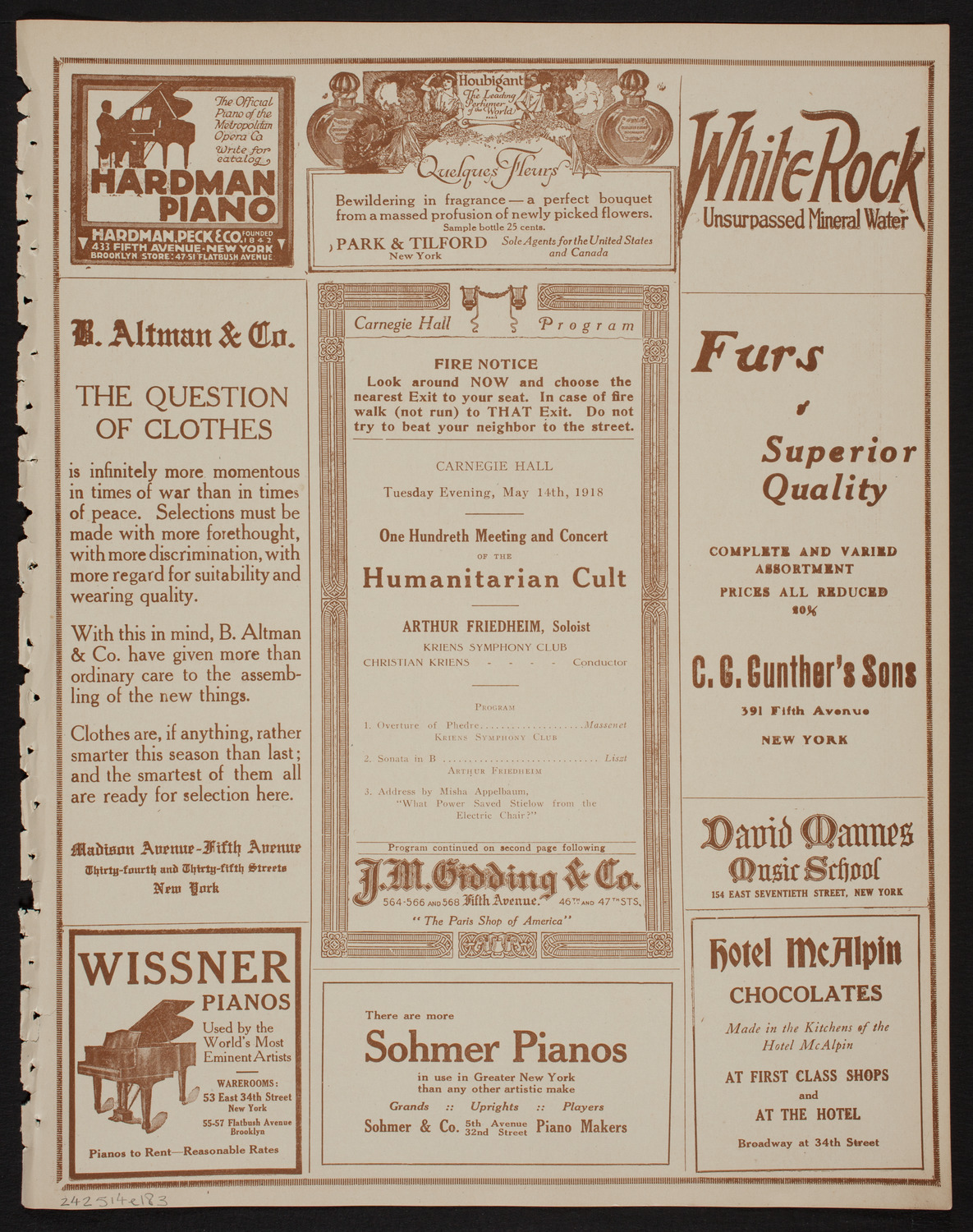 Meeting: The Humanitarian Cult, May 14, 1918, program page 5