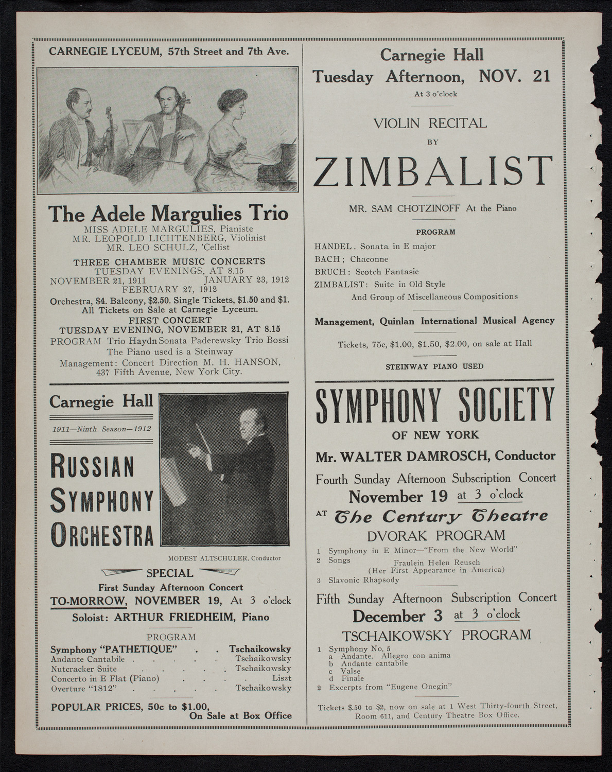 Russian Symphony Society of New York, November 18, 1911, program page 10