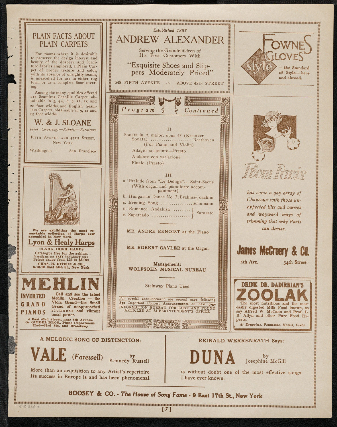 Albert Spalding, Violin, April 3, 1921, program page 7