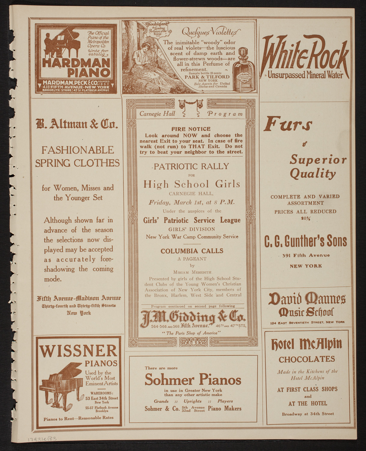 Meeting: Girls' Patriotic Service League, March 1, 1918, program page 5