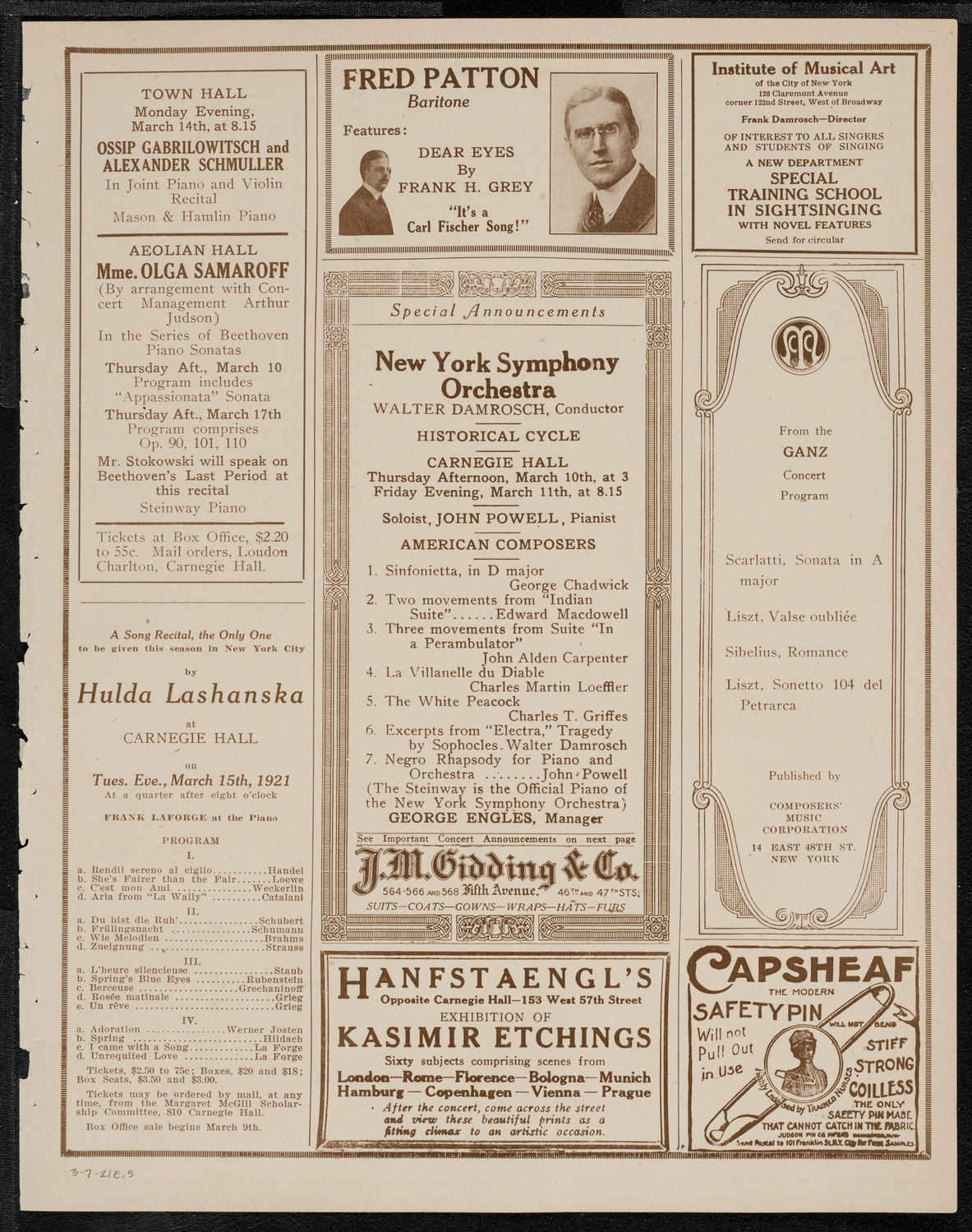 Mischa Levitzki, Piano, March 7, 1921, program page 9