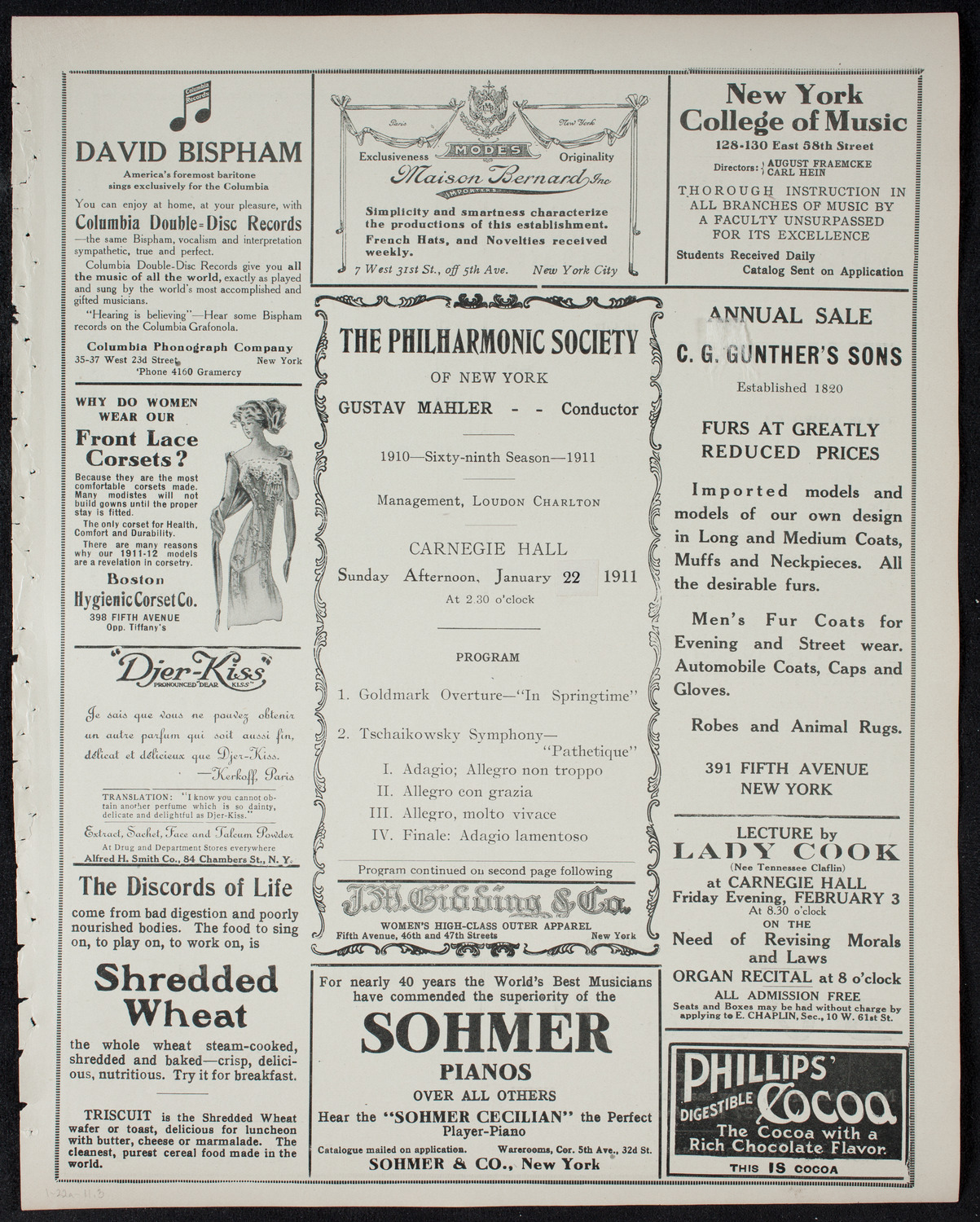 New York Philharmonic, January 22, 1911, program page 5