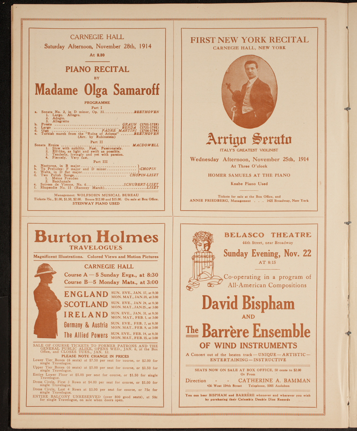 Leonard Borwick, Piano, November 24, 1914, program page 10