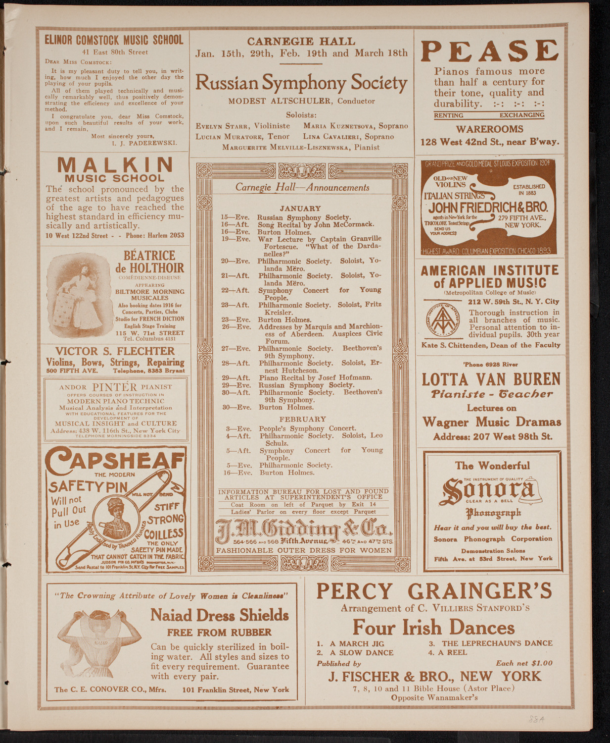 New York Philharmonic, January 14, 1916, program page 3