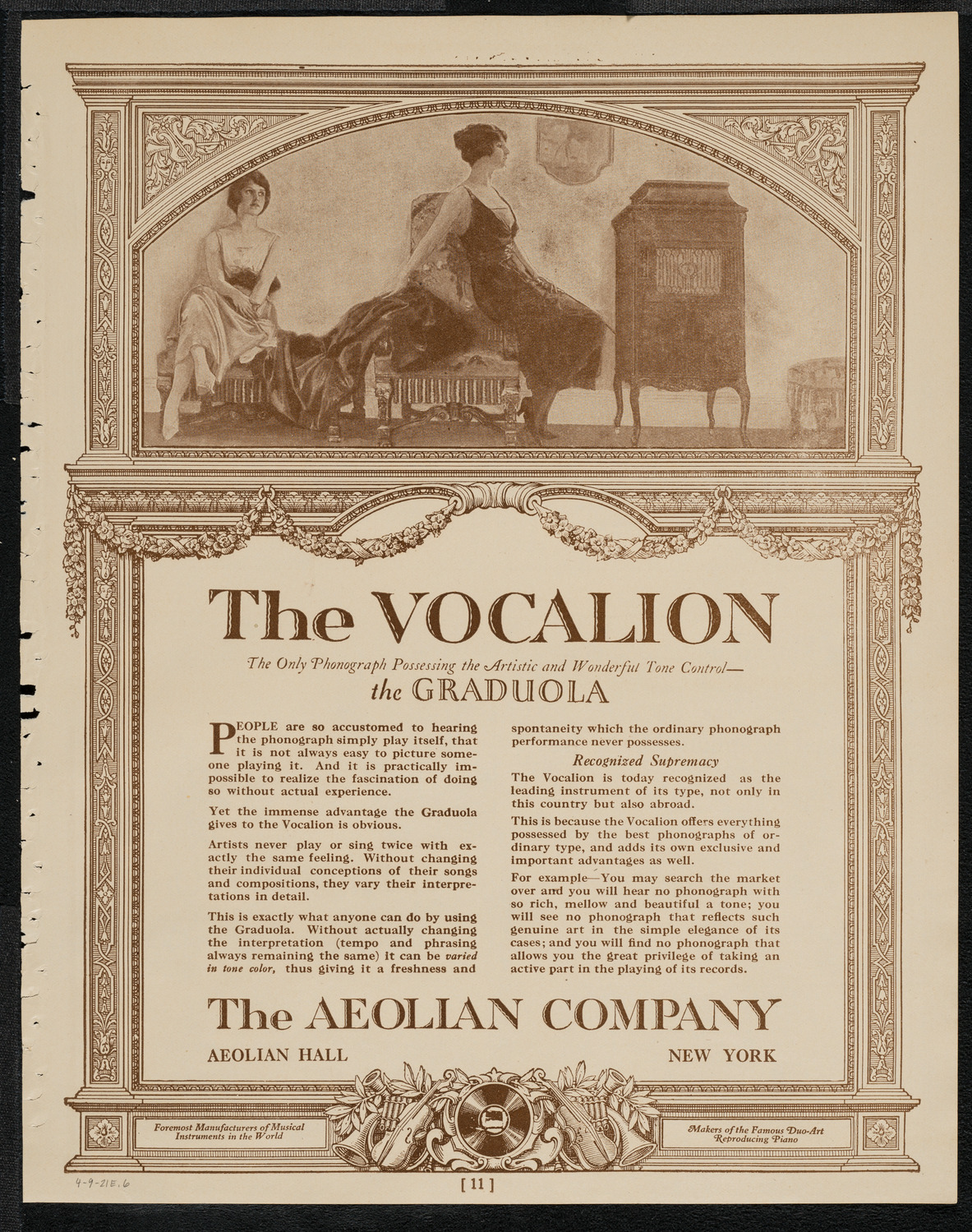 Joint Concert by Nina Tarasova and The Chamber Music Ensemble "Zimro", April 9, 1921, program page 11