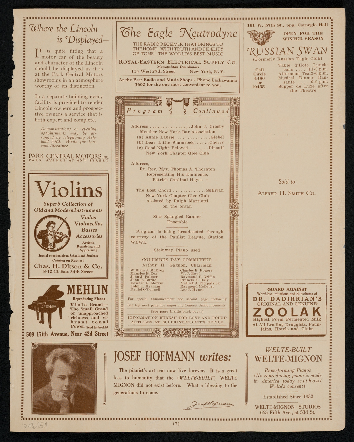 Columbus Day Celebration, October 12, 1925, program page 7