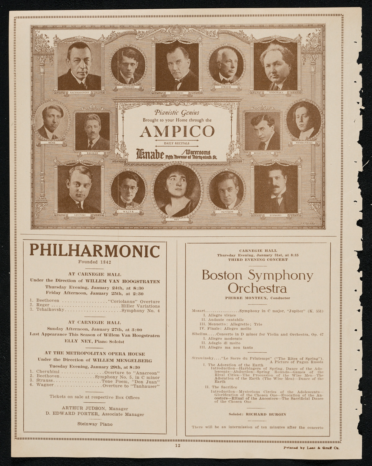 New York Symphony Orchestra: Beethoven Cycle, January 24, 1924, program page 12