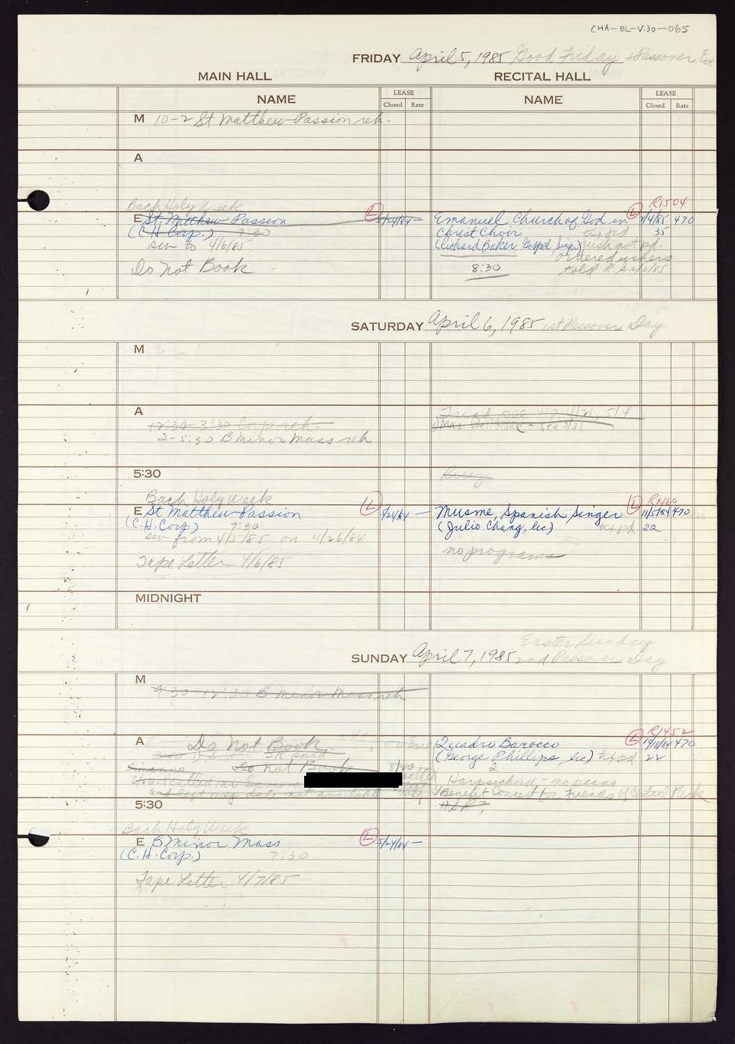 Carnegie Hall Booking Ledger, volume 30, page 65