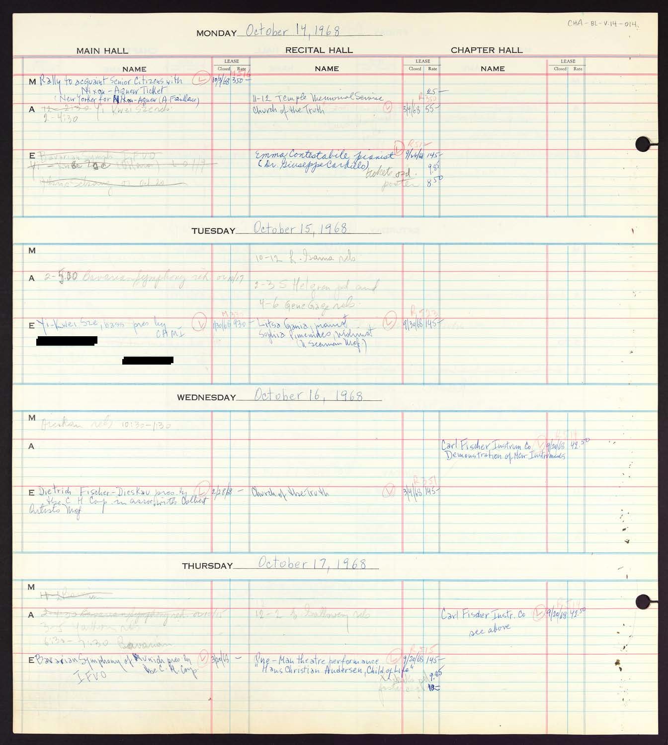 Carnegie Hall Booking Ledger, volume 14, page 14