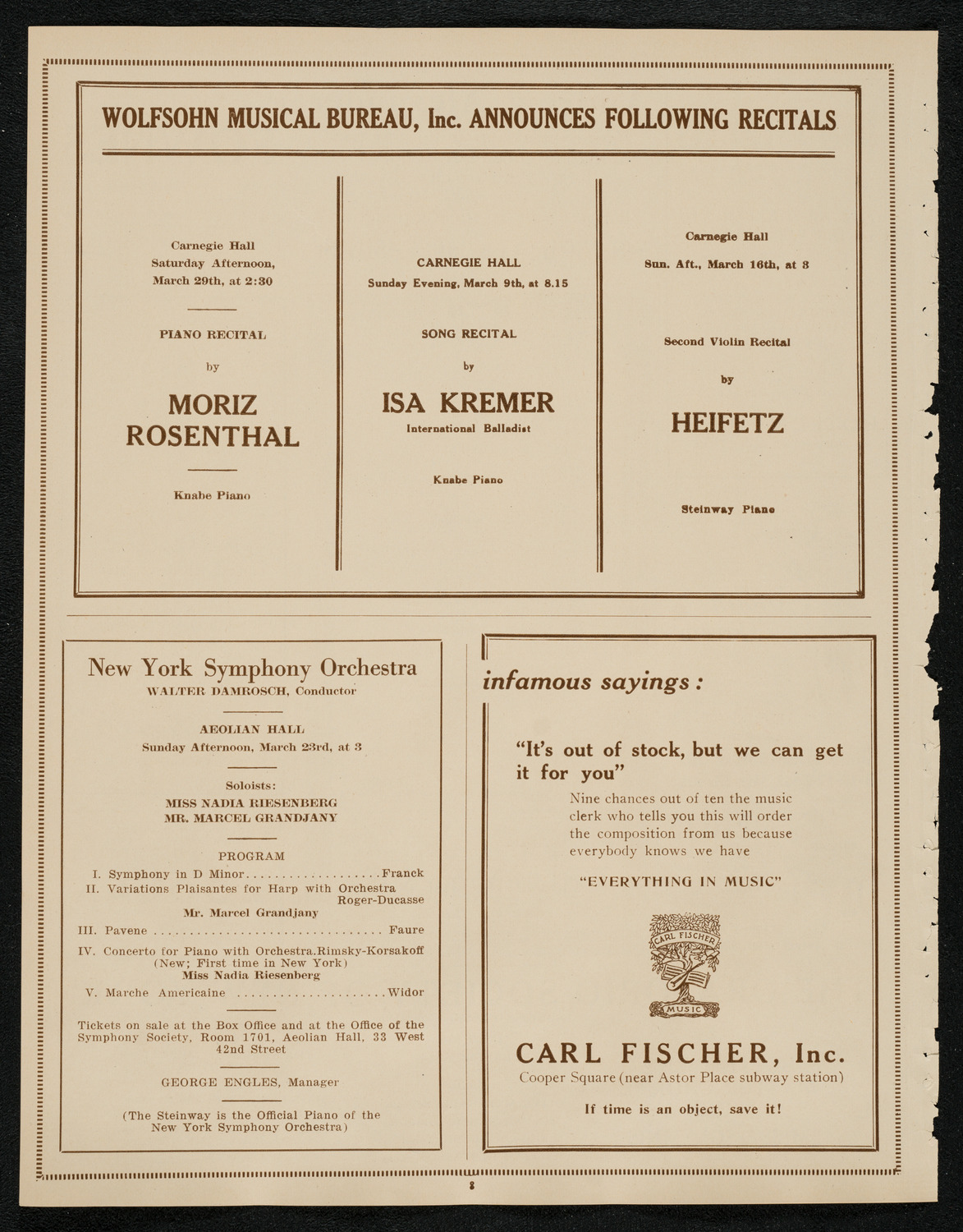 New York Philharmonic, March 9, 1924, program page 8