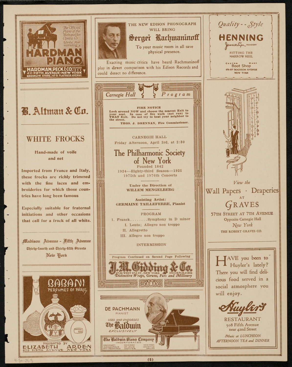 New York Philharmonic, April 3, 1925, program page 5