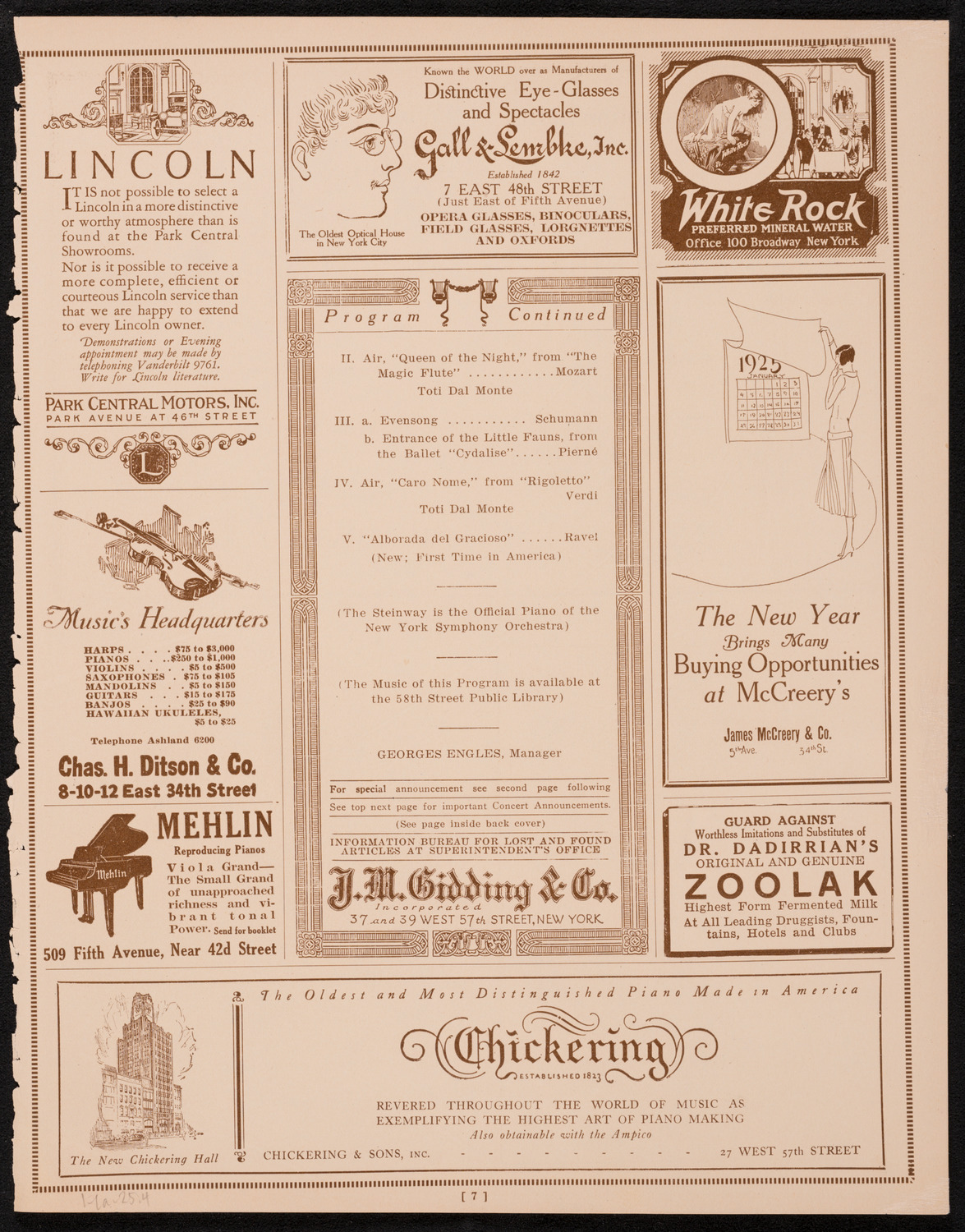 New York Symphony Orchestra, January 1, 1925, program page 7