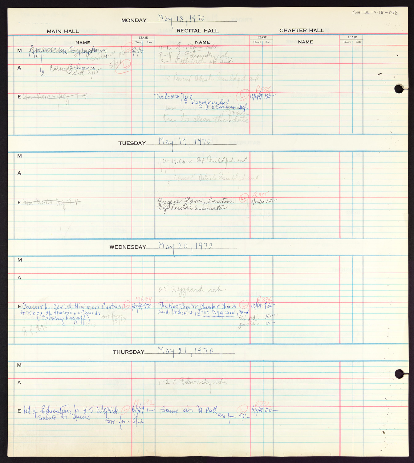 Carnegie Hall Booking Ledger, volume 15, page 78