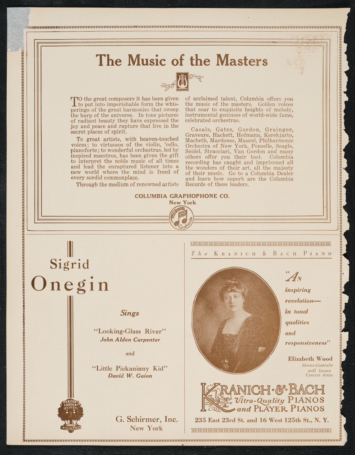 Sigrid Onégin, Contralto, December 6, 1922, program page 6