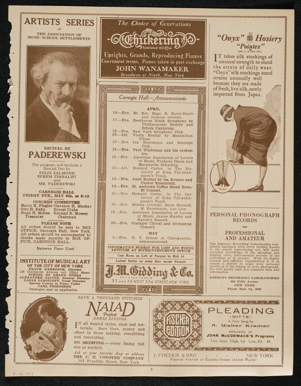 Philadelphia Orchestra, April 15, 1924, program page 3