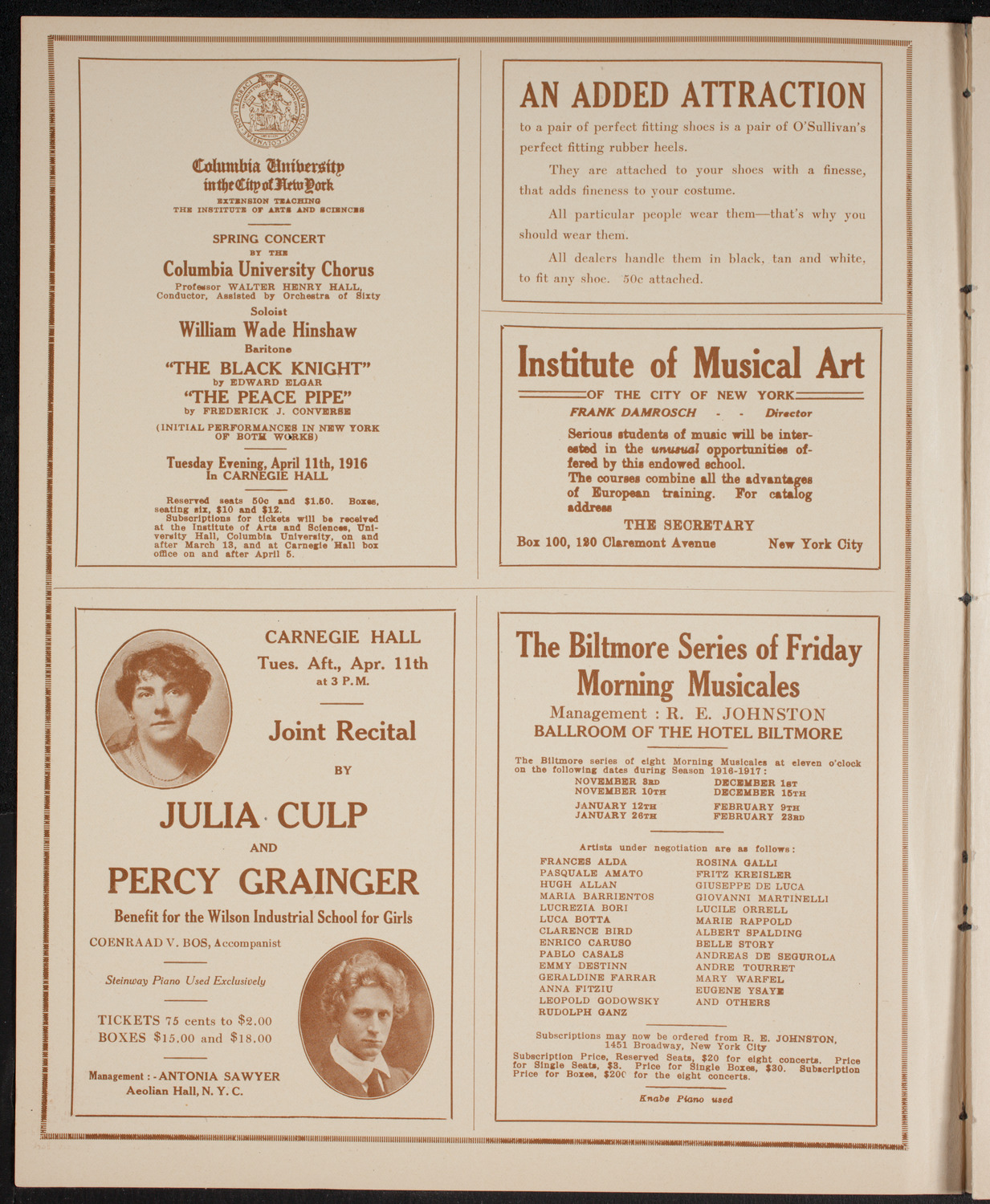 Mischa Elman, Violin, April 8, 1916, program page 2