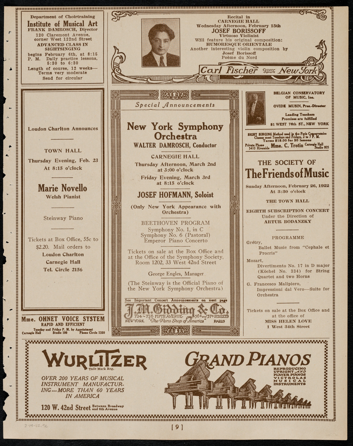 New York Philharmonic, February 18, 1922, program page 9