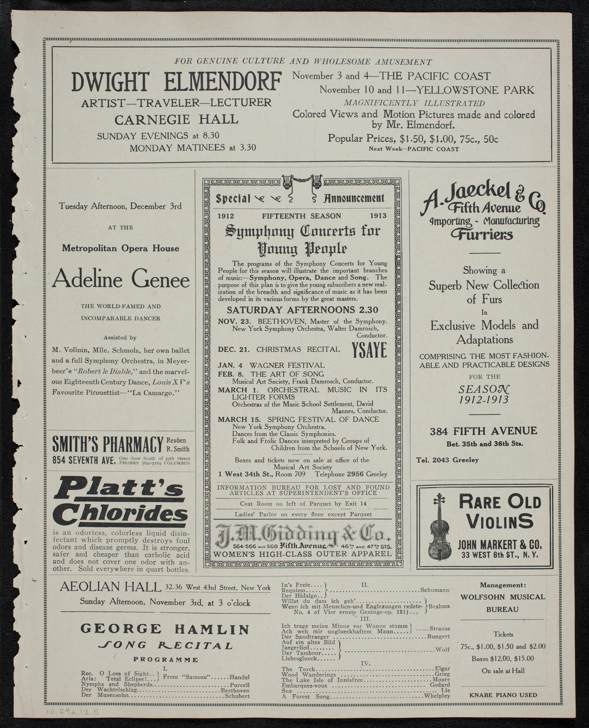 Marcella Sembrich, Soprano, October 29, 1912, program page 9
