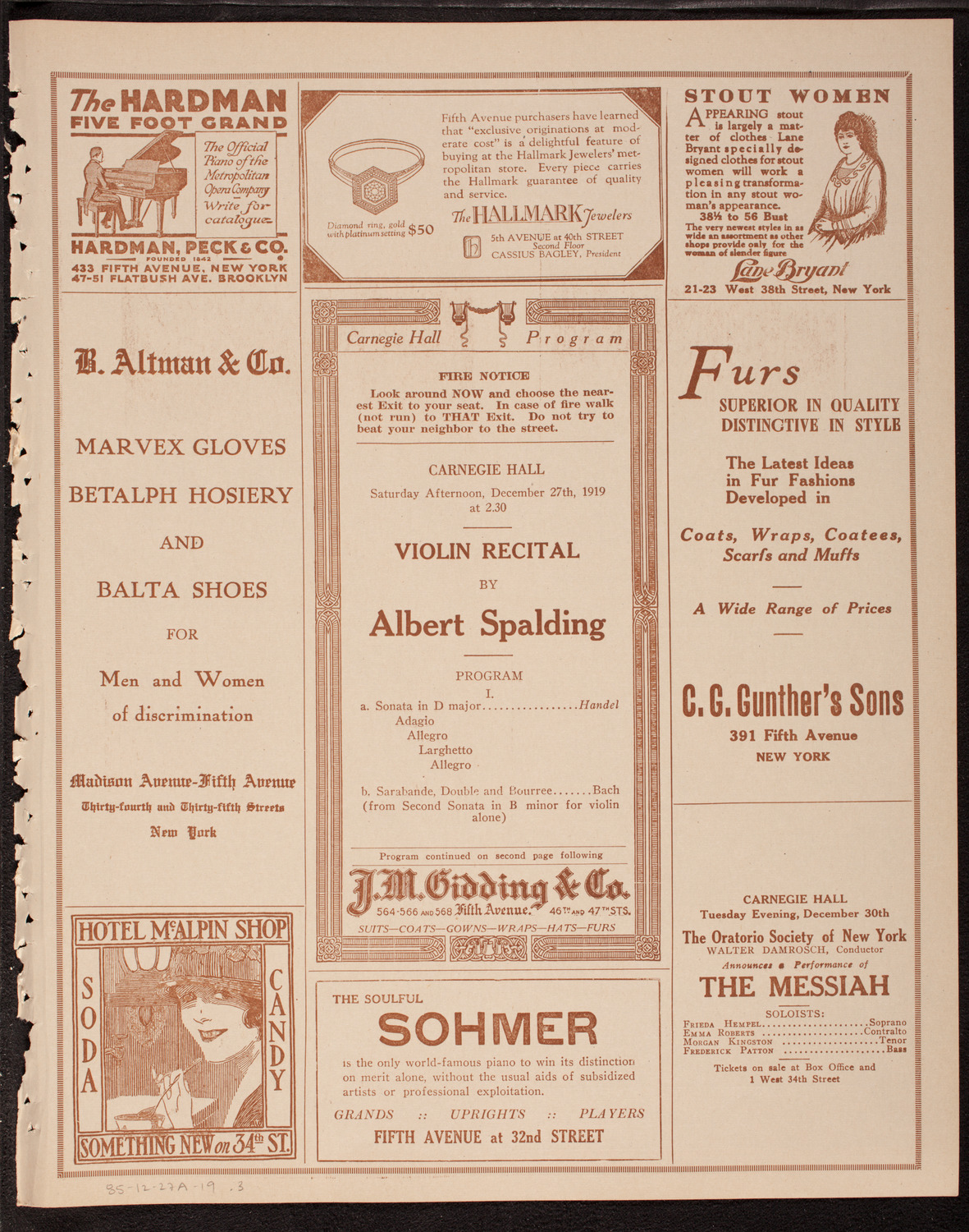 Albert Spalding, Violin, December 27, 1919, program page 5