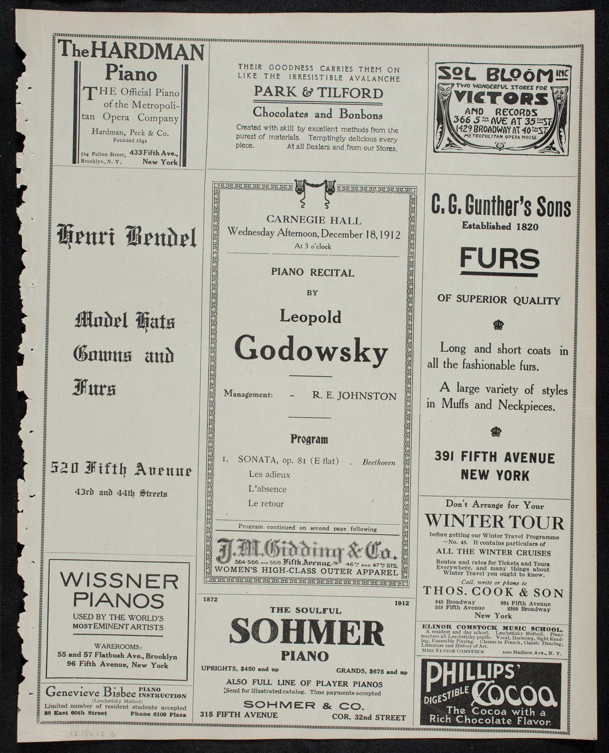 Leopold Godowsky, Piano, December 18, 1912, program page 5