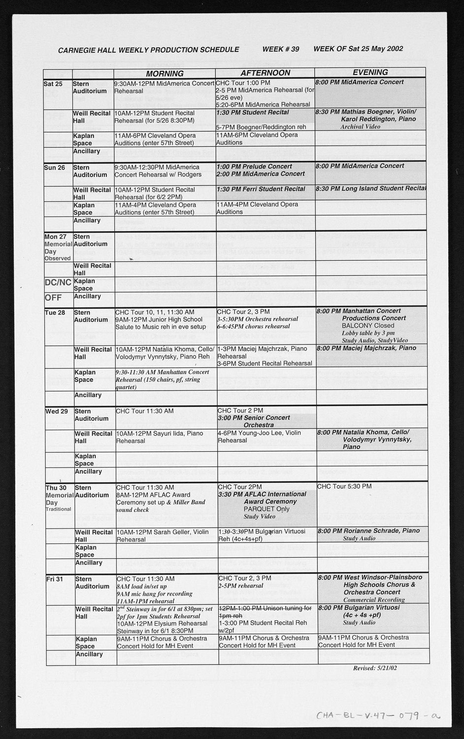 Carnegie Hall Booking Ledger, volume 47, page 79a