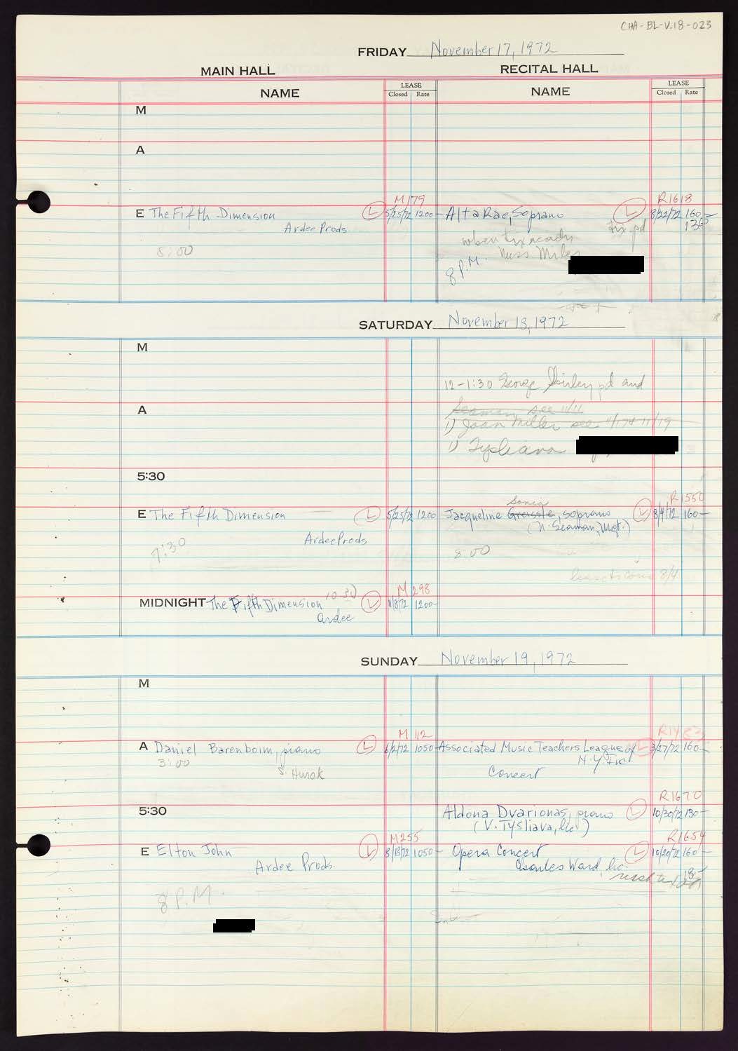 Carnegie Hall Booking Ledger, volume 18, page 23