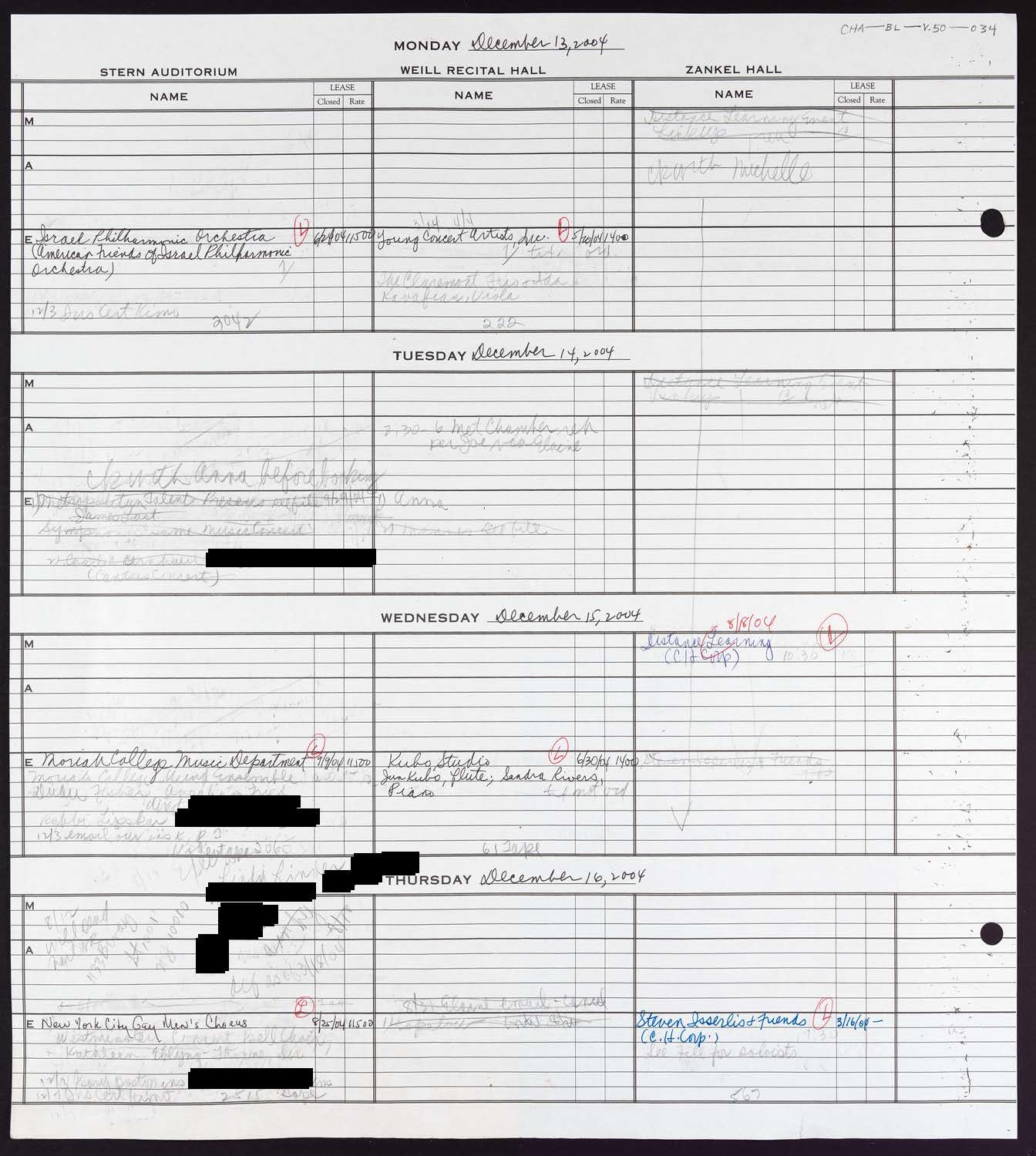 Carnegie Hall Booking Ledger, volume 50, page 34