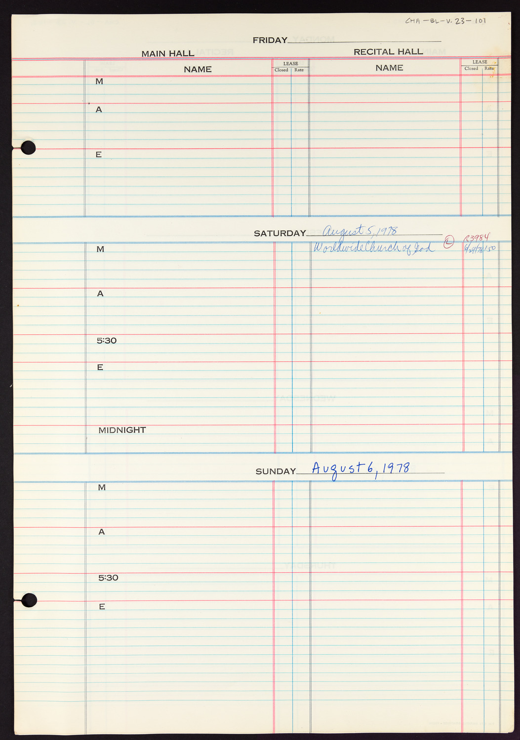 Carnegie Hall Booking Ledger, volume 23, page 101